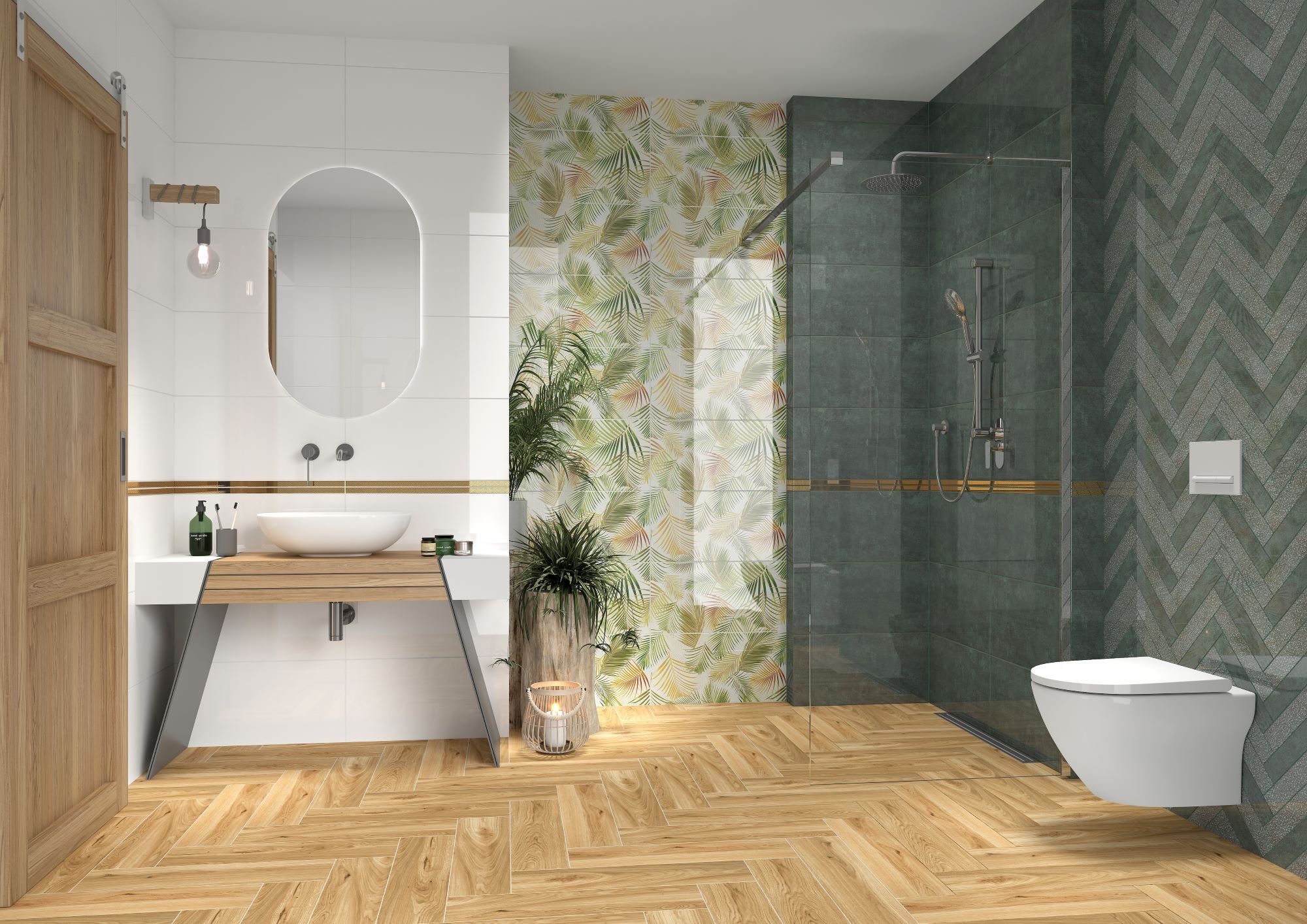 #Koupelna #Klasický styl #Naturální styl #bílá #zelená #Velký formát #Lesklý obklad #350 - 500 Kč/m2 #Tubadzin #Egzotica